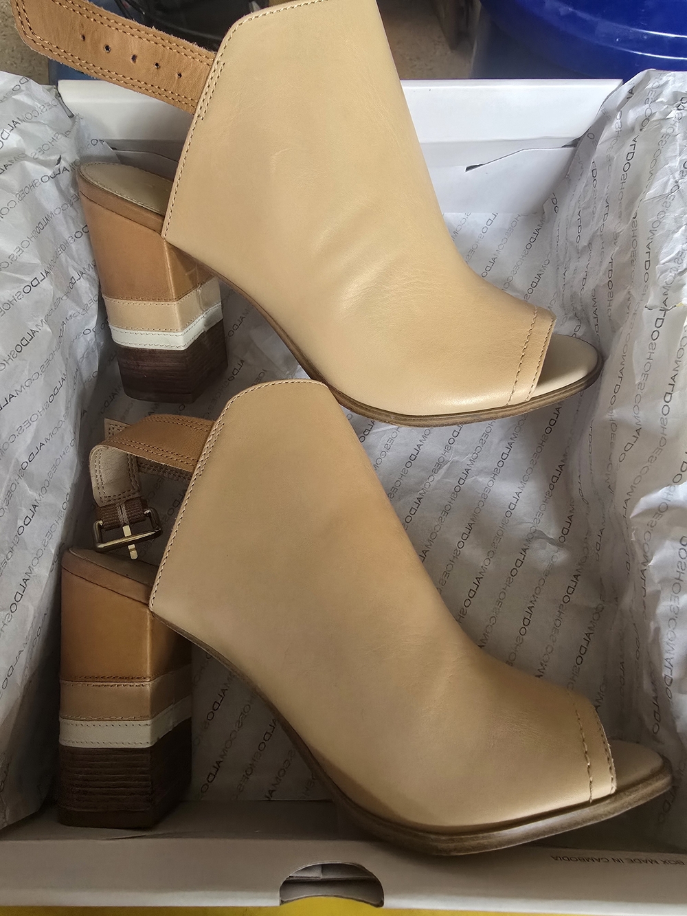 Aldo Tan Peep-Toe Block Heel Sandals